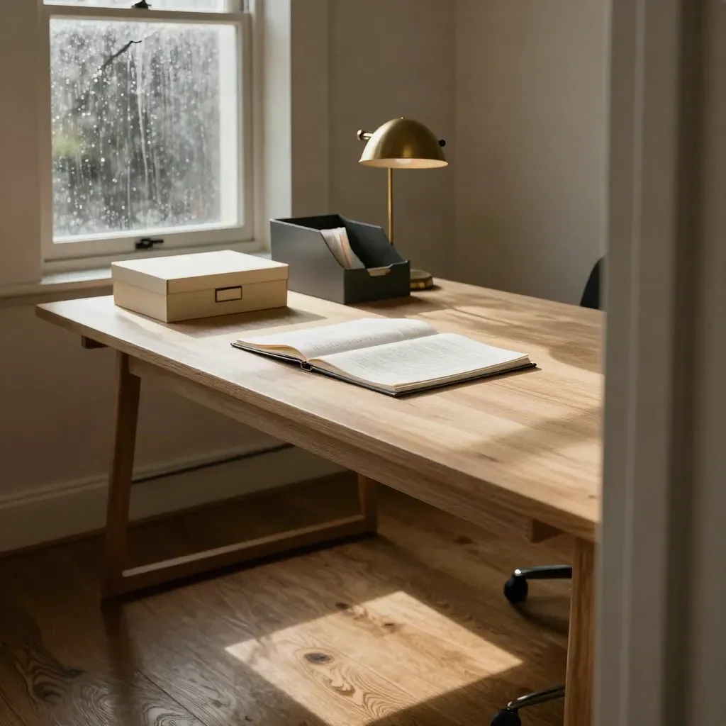 Rustige zzp-studio met planningstafel, inboxbak, archiefdoos en warm avondlicht.