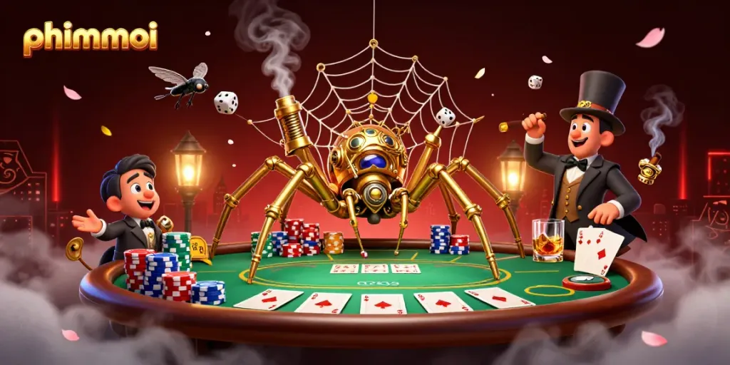 Experience the allure of phimmoi at a lively casino scene filled with gaming elements and vibrant characters.